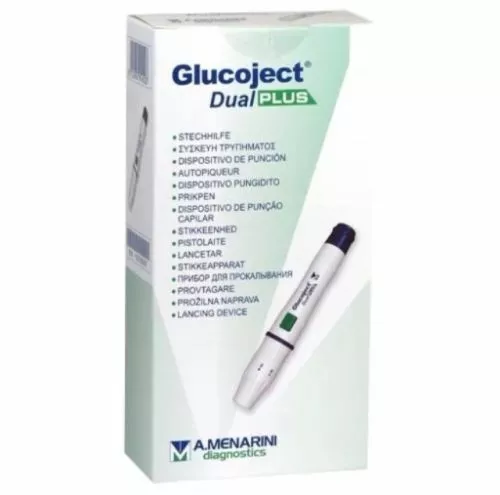 Glucoject Dual Plus Glicemia Bisturi Lancing Dispositivo Per Glucomen Nuovo
