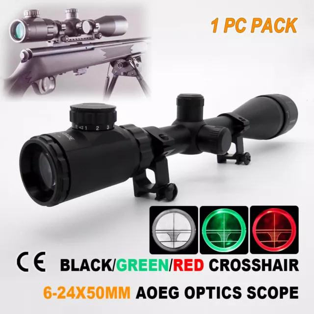 Tactical Rifle Scope Mount 6-24x50 Cross Reticle Optics Hunting Shooting Sight