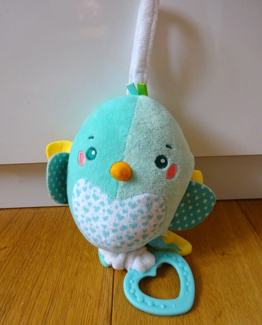 CLEMENTONI SOFT BLUE Bird Musical Plush Baby Pull String Comforter Toy