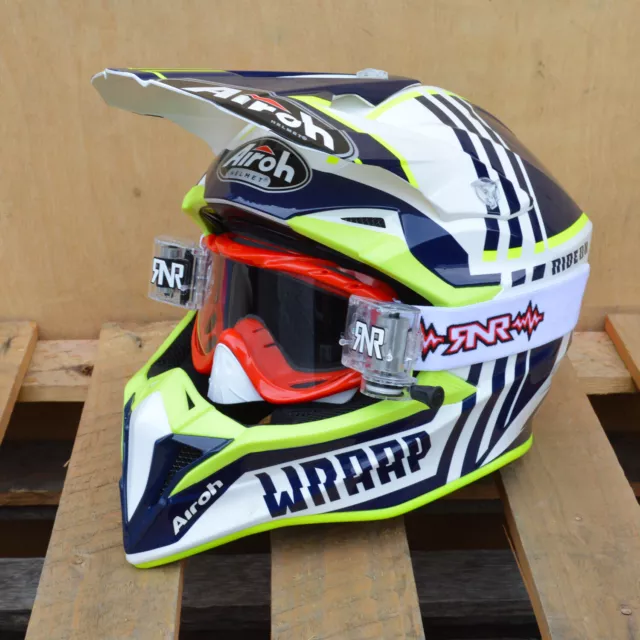 AIROH Wraap Brisé Bleu Brillant Motocross MX Casque Vélo Avec RNR Rouge Lunettes