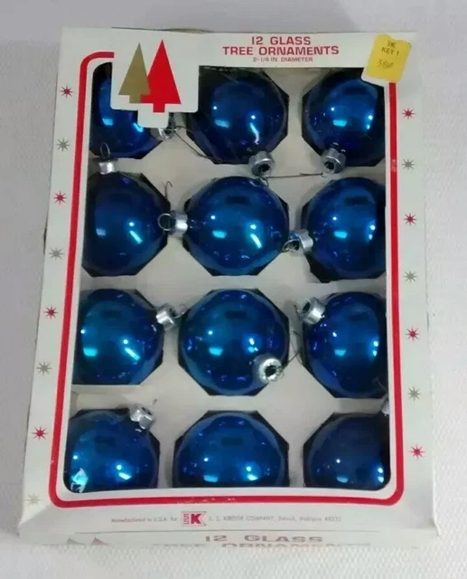 VINTAGE GLASS TREE Ornaments Kmart Made in USA blue Shiny Luster 12