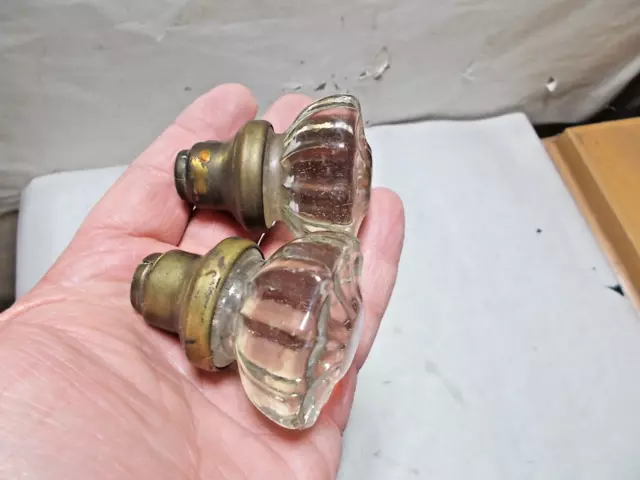 2 vintage 12 Point Crystal Clear Glass 2" Door Knobs