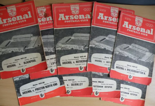9 Arsenal Home Programmes All From 1960'S
