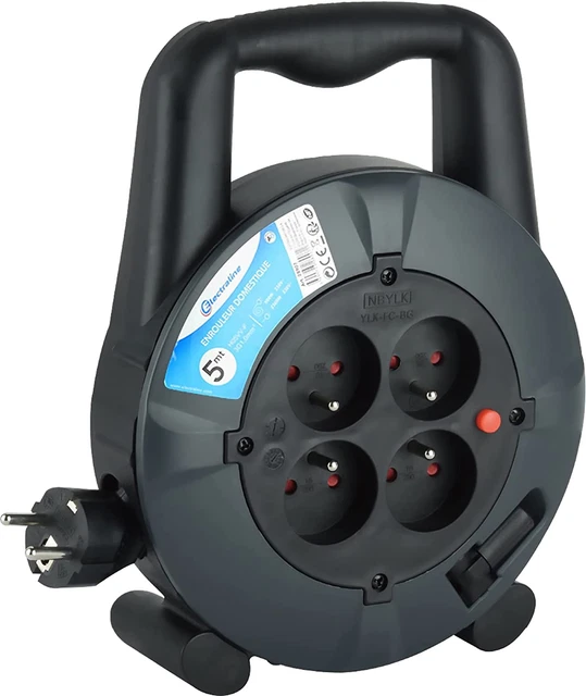 Enrouleur Rallonge Ménager Domestique Section De Câble3G1Mm², 5Mt, 4 Prises 16A