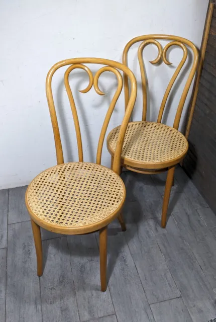 Vintage Pair ZPM Radomsko Thonet Bentwood Cane Dining Chairs Mid Century Modern