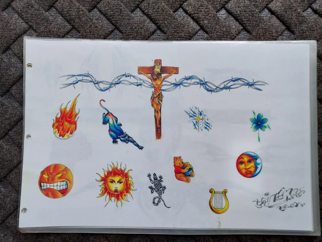 Lote de 10 hojas de colección con flash para tatuajes The Look crucifijo