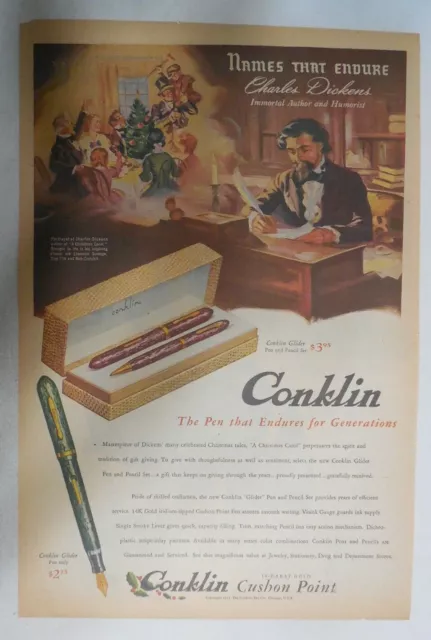 Conklin Pen Ad: The Pen That Endures from 1944 Size 11 x 15 inches
