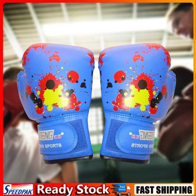 1 Pair Kids Boxing Gloves Exercise Training PU Leather Sports Gym Mitts (Blue)