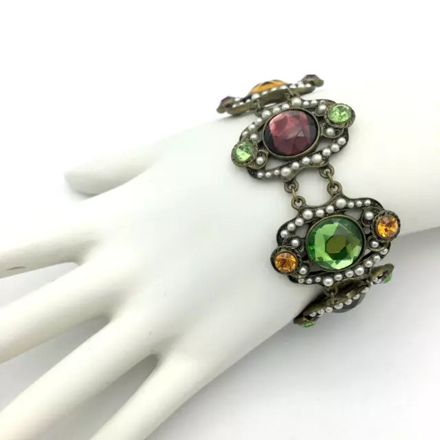 BEN-AMUN Victorian Revival bracelet - purple green gold rhinestone faux pearl