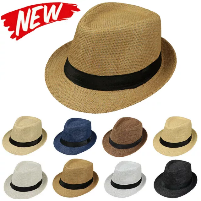 Cappello Unisex Uomo Donna Estate Spiaggia Sole Jazz Panama Trilby Fedora Cappello Gangster