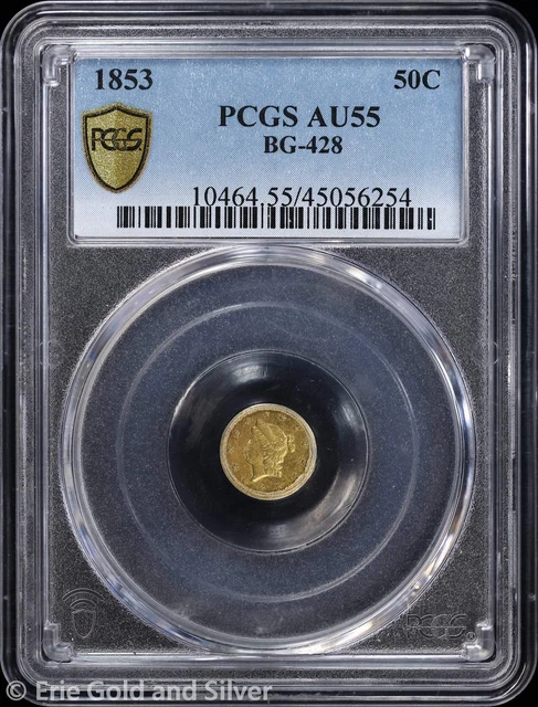 1853 50C California Fractional Gold Half Dollar PCGS AU 55 | BG-428