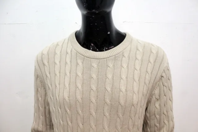 Tommy Hilfiger Maglione Uomo Taglia XL Sweater Beige Pullover In Cotone Maglia 2