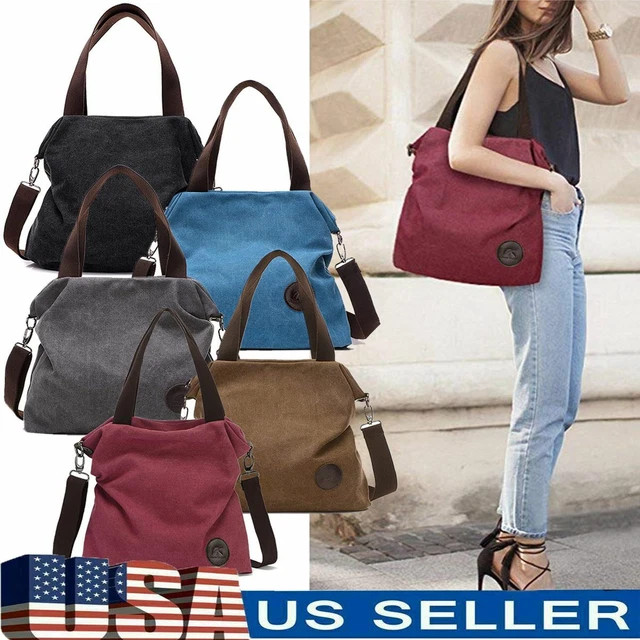 Women Canvas Shoulder Bag Rucksack Handbag Casual Convertible Crossbody Tote Bag