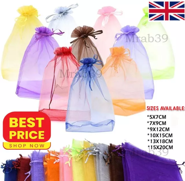 100 X Organza Bags Wedding Party Favour Gift Candy Jewellery Pouch Large Small