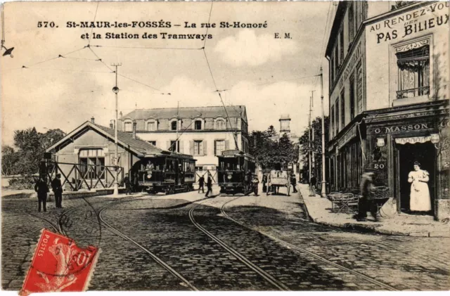 CPA St Maur Rue St Honore Station des Tramways (1363996)
