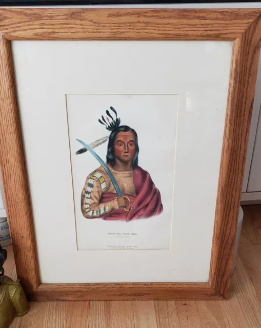 Framed Lithograph MON-KA-USH-KA A Sioux Chief  McKenney Hall History of Indians
