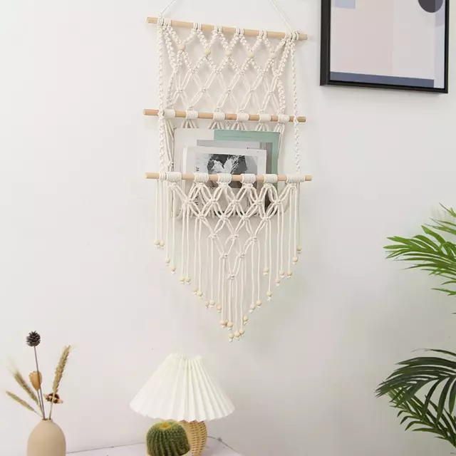 Tassel Tapestry Storage Rack Book  Photo  Cotton Rope Decor