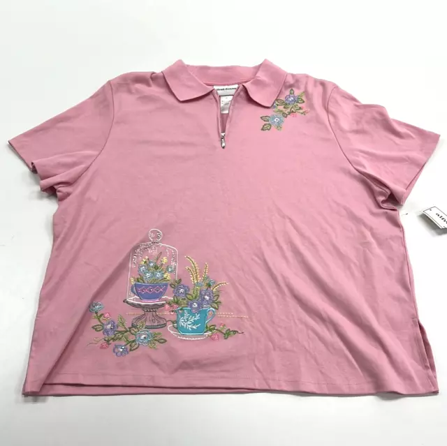 NWT Alfred Dunner Women's Pink Embroidered Floral Knitted Pullover T-Shirt Sz XL