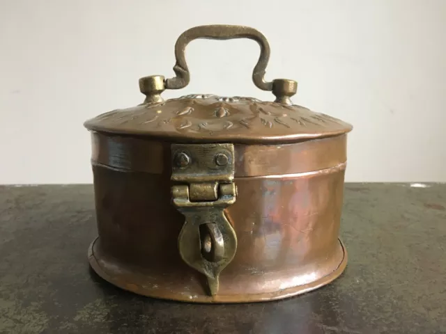 Old Decorative Indian Copper with Brass Fittings Lidded Cooking Spice Box