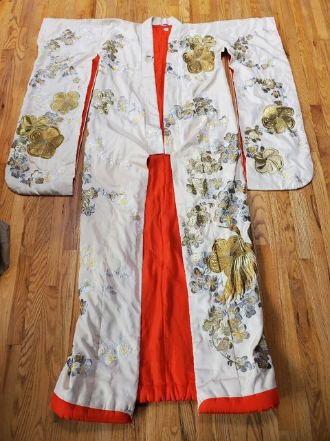 Hayashi Japanese Uchikake Wedding Kimono Metallic Embroidery Silk Crane Gold VTG