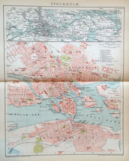 1897 STOCKHOLM alte Landkarte antique map Lithographie Schweden Sweden