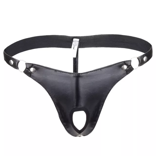 Men's Faux Leather Briefs Underwear Penis Hole G-string Thongs T-back Panties