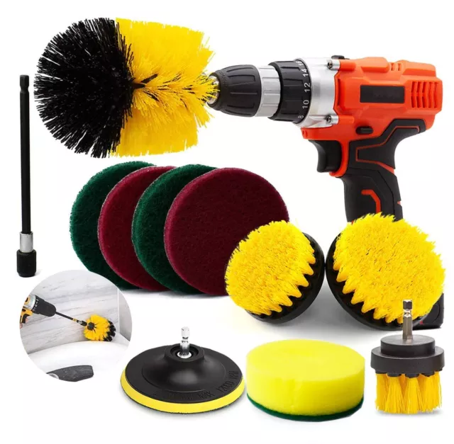 Drill Brush Scrub Pads 11 Pc Power Cleaning Kit Cleaner Scrubbing Cordless Drill