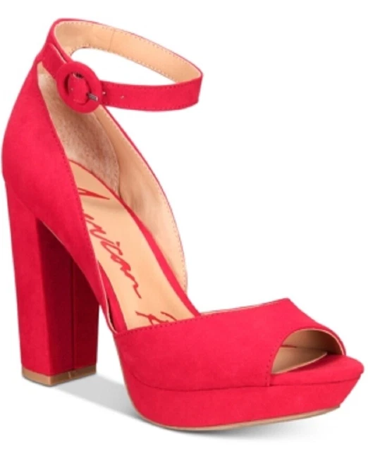 American Rag Women's Fabric Peep Toe Ankle Strap Pumps Red Size 9.5M