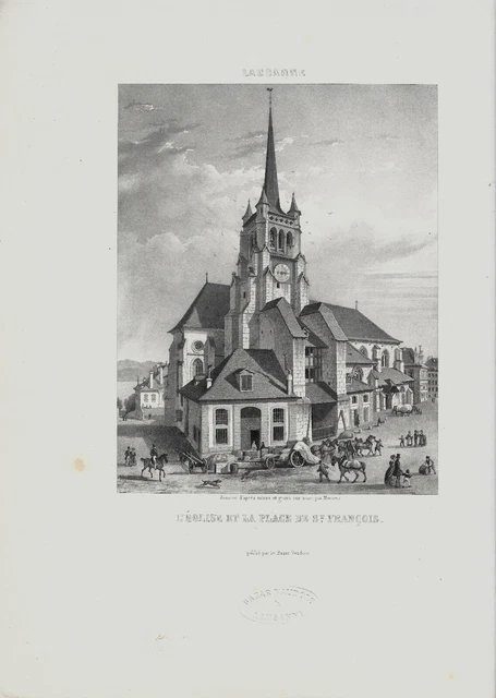Gravure Sur Acier Ancienne 1847 - L'Église Du Saint-Sépulcre à Paris - Encadrée Passepartout - Bon état