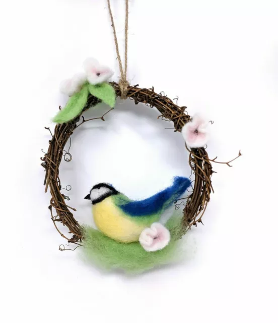 Blue Tit Christmas Wreath British Bird Scene Needle Felting - Crafty Kit Company