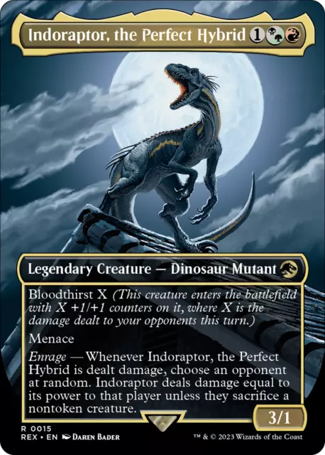 1x BORDERLESS INDORAPTOR, THE PERFECT HYBRID - Jurassic Park - MTG Magic