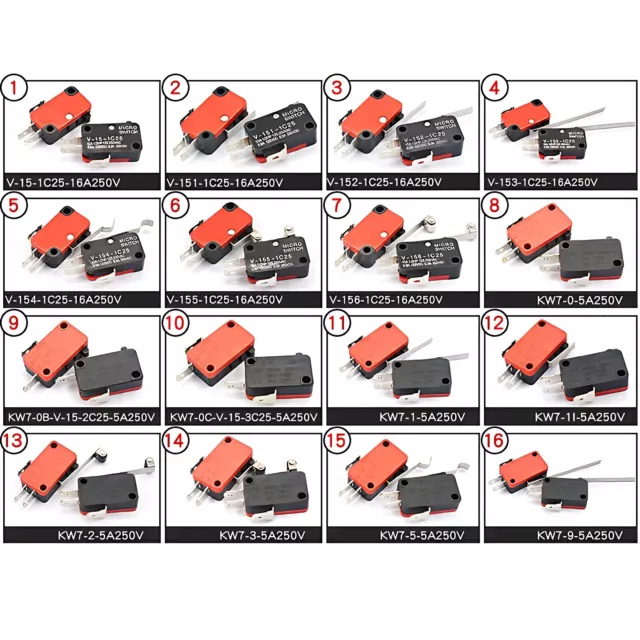 Microswitch SPDT 5A/16A Mini Micro Switch KW7-0/9 V-15/156-1C25 3 Pin 250 V 2