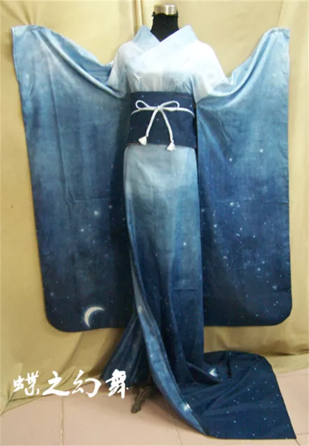 Womens Large Japanese Traditional Long Furisode Kimono Floral Cosplay Costume