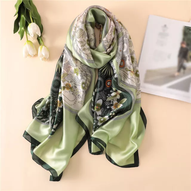 100% Silk Scarf in Green Floral Design