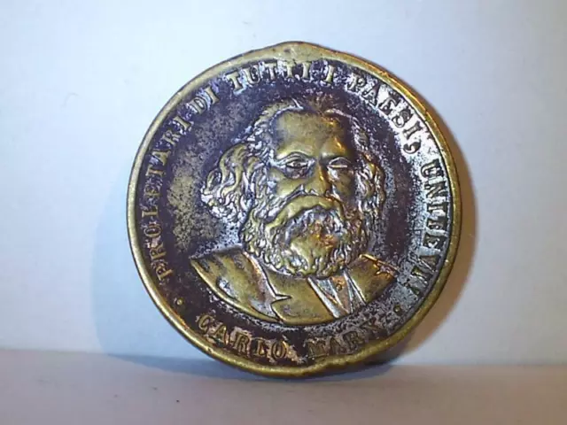 Médaille de table en bronze italien Vintage Karl Marx 4712u