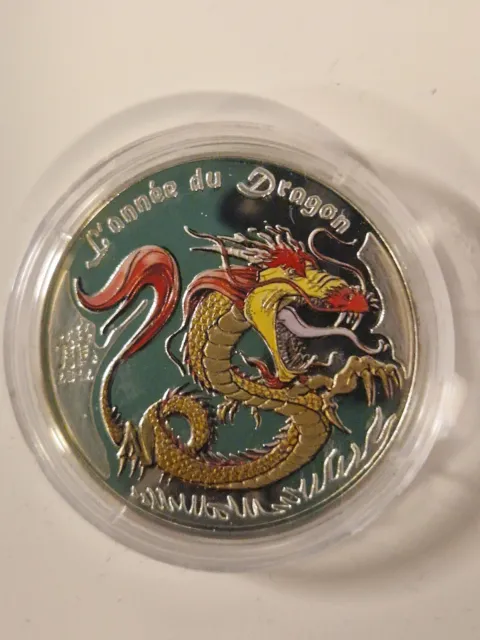 1/2 Oz Silber 999 Pp Republik Du Benin 2012 - Year Of The Dragon - Coloriert