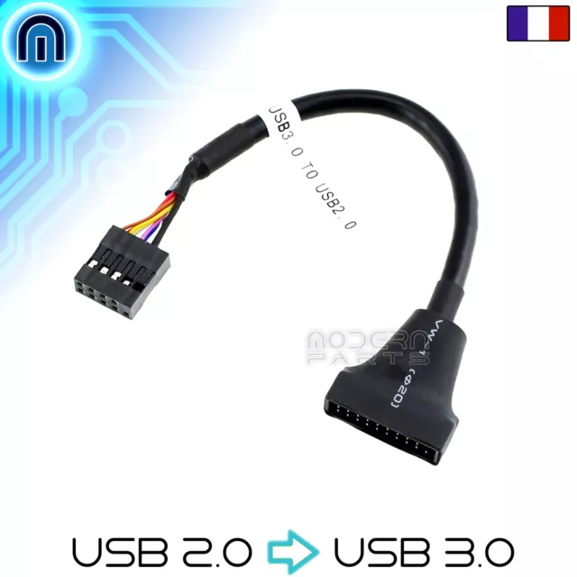 Câble Adaptateur USB 2.0 9Pin Femelle Vers USB 3.0 20Pin Male pour carte mère