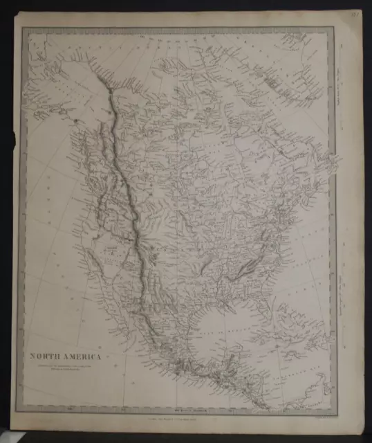 North America 1844 S.d.u.k. Unusual Antique Original Steel Engraved Map