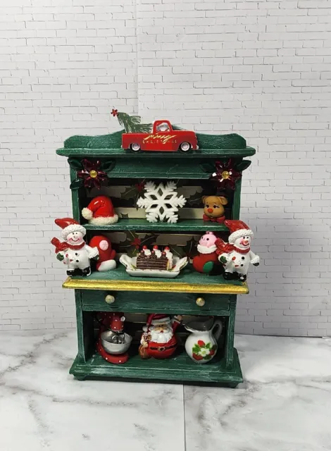 Dollhouse  Christmas Miniature Hutch Cupboard 1:12 Scale Wood  OOAK Green