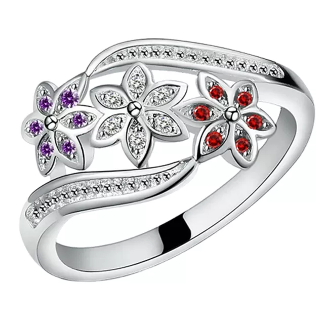 Women Ring Attractive Romantic Cubic Zirconia Inlaid Ring Silver Color