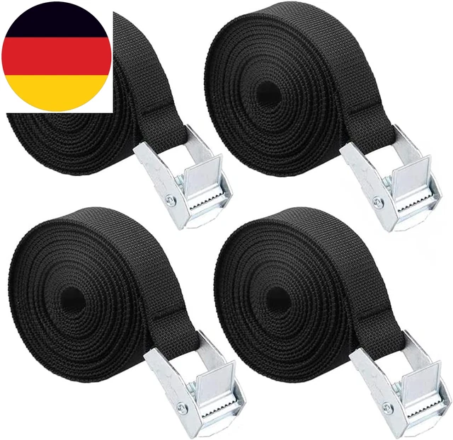 🚲 4x Spanngurte 2m mit Klemmschloss - Bis 250kg Belastbar - Schwarz 🚚
