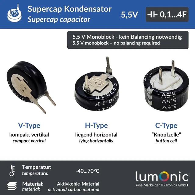 KORCHIP SuperCap Kondensator, 0,33 F, 5,5 V, 11,5x12,5 mm, RM 5,0 | Speicher-Elkos günstig kaufen | elektronik KORCHIP SuperCap Kondensator, 0,33 F, 5,5 V, 11,5x12,5 mm, RM 5,0 | Speicher-Elkos günstig kaufen | elektronik