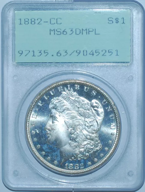 1882 CC PCGS MS63DMPL Deep Mirror Prooflike Morgan Silver Dollar OGH Rattler