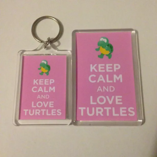 KEEP CALM AND LOVE TURTLES Keyring or Fridge Magnet GIFT PRESENT IDEA