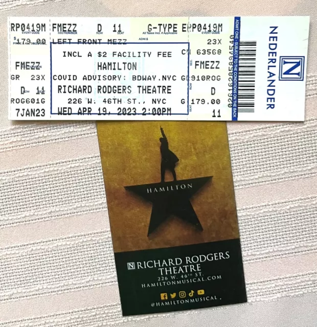 HAMILTON / used Ticket Stub 2023 /Broadway Musical Theatre