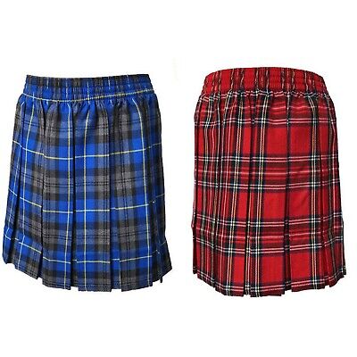 Girls School Skirt Tartan Box Pleated All round Elasticated Knee Length Age 5-13