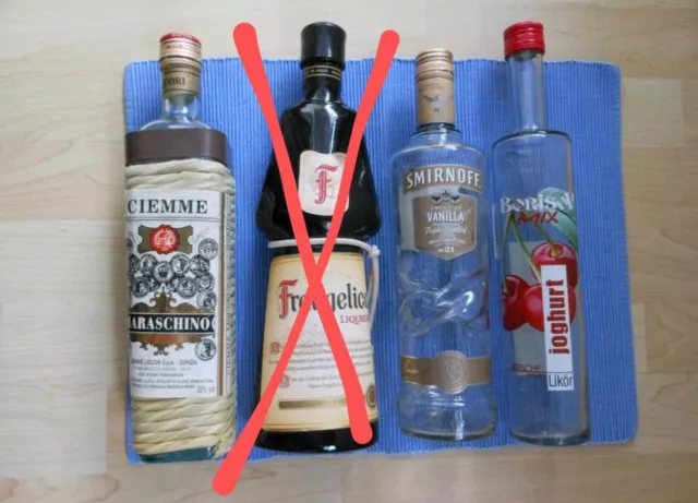 Flaschen LEER Maraschino und Joghurt Likör, Wodka Smirnoff, Schnaps