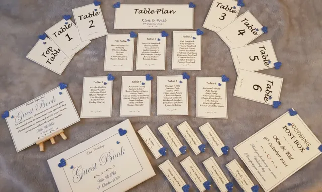 Carte tavolo matrimonio personalizzate e piano tavolo x10 molti colori cuore 2
