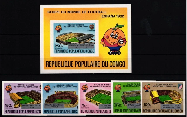 Kongo (Brazzaville) 883-887 B und Block 32 B postfrisch Fußball #JA516