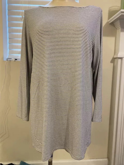 j. jill wearever womens LARGE PETITE black white striped long sleeve tunic top